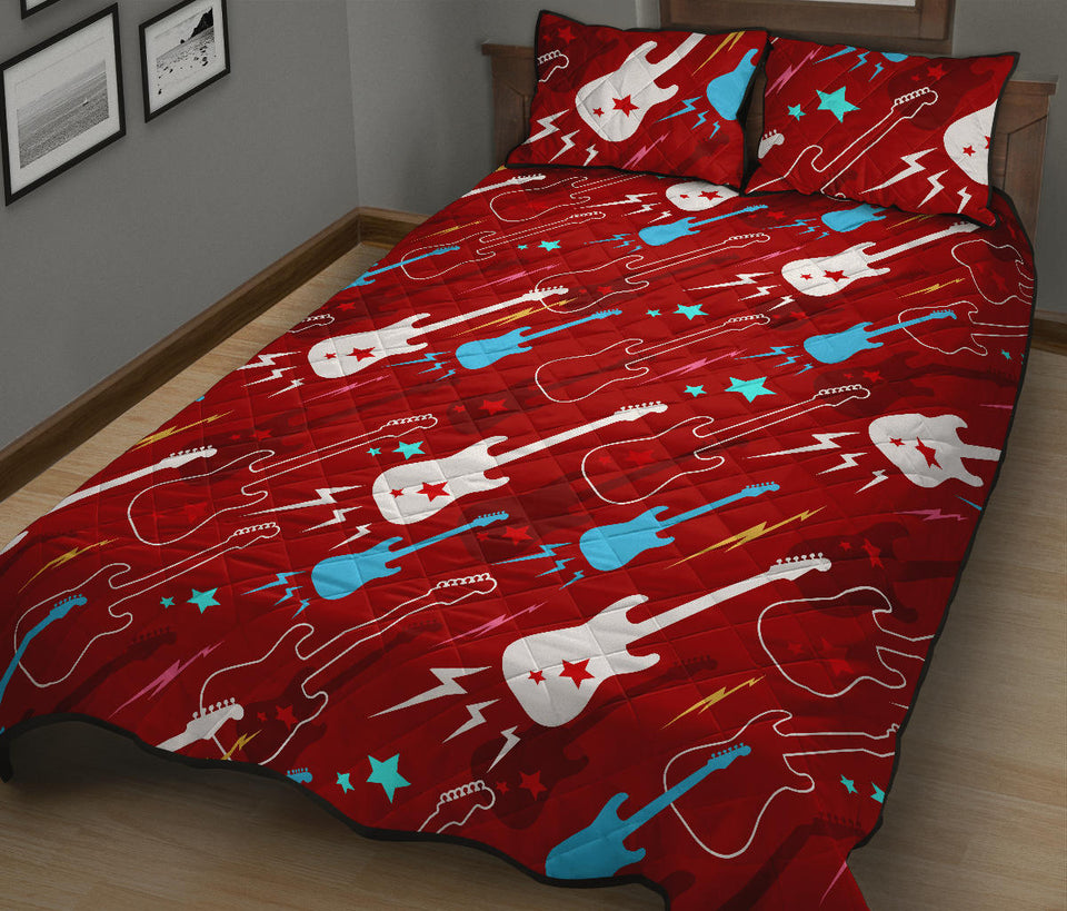 Electical Guitar Red Pattern Quilt Bed Set