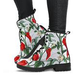 Chili Leaves Flower Pattern Leather Boots