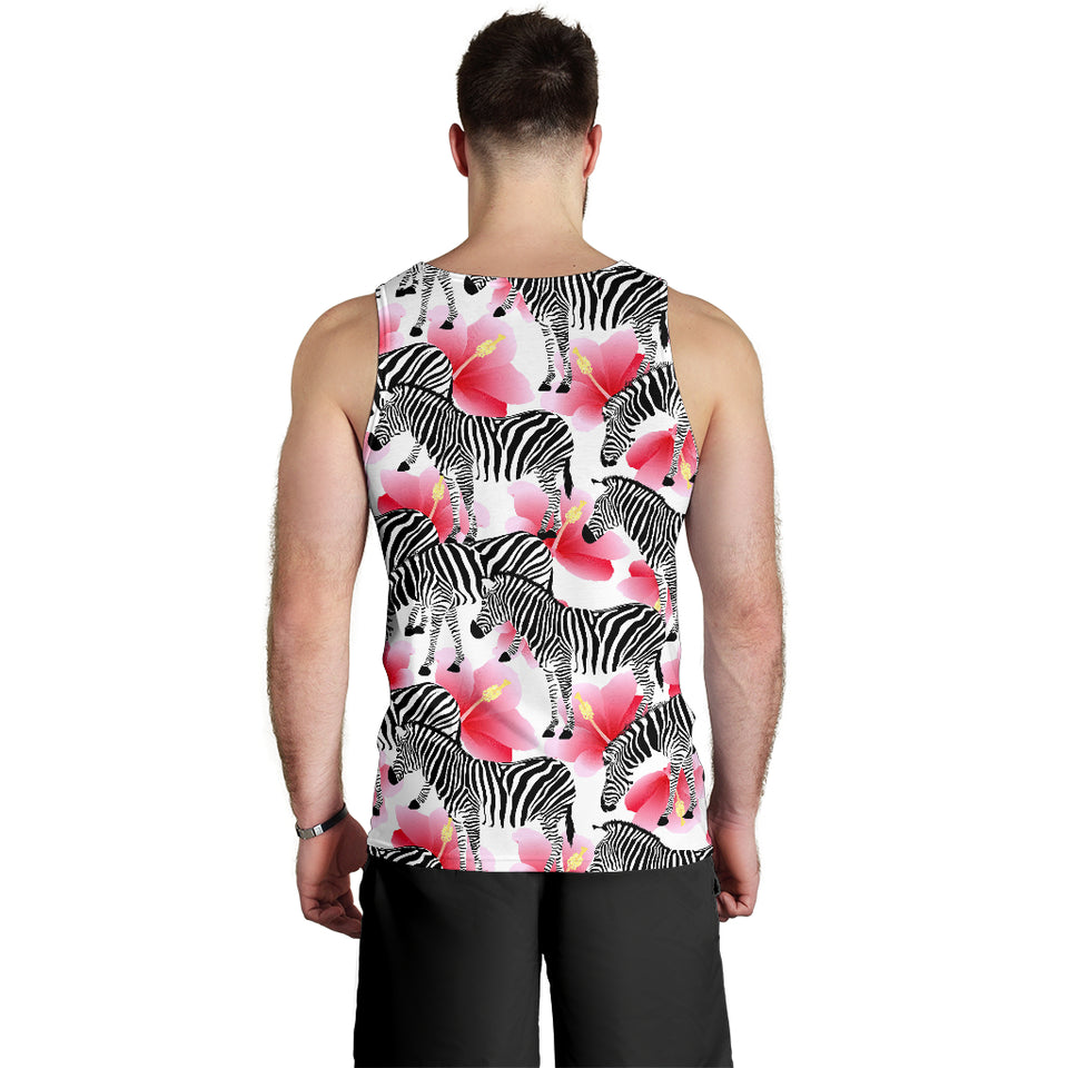 Zebra Red Hibiscus Pattern Men Tank Top