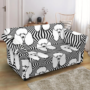 Black and White Poodle Pattern Loveseat Couch Slipcover