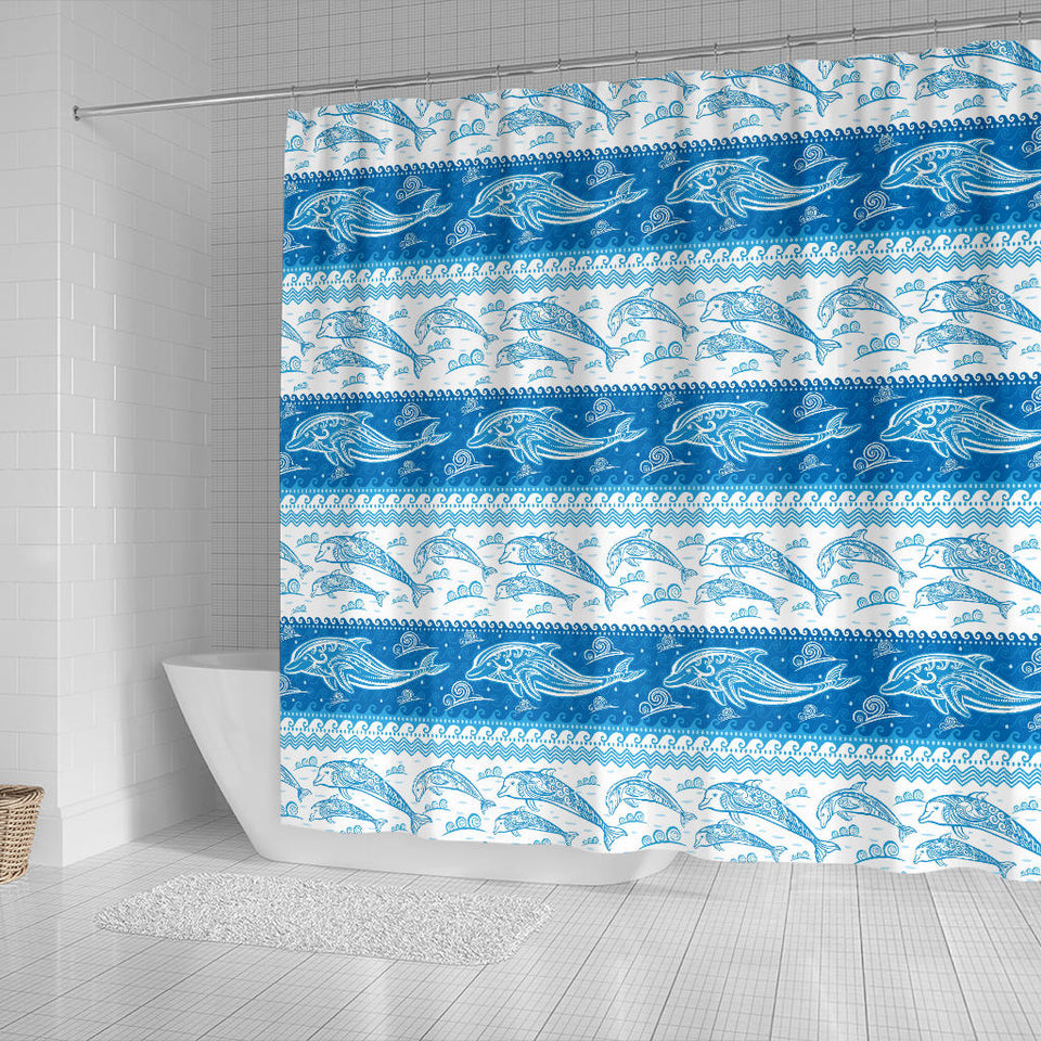 Dolphin Tribal Pattern Ethnic Motifs Shower Curtain Fulfilled In US