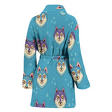 Siberian Husky Head Pattern Women Bathrobe