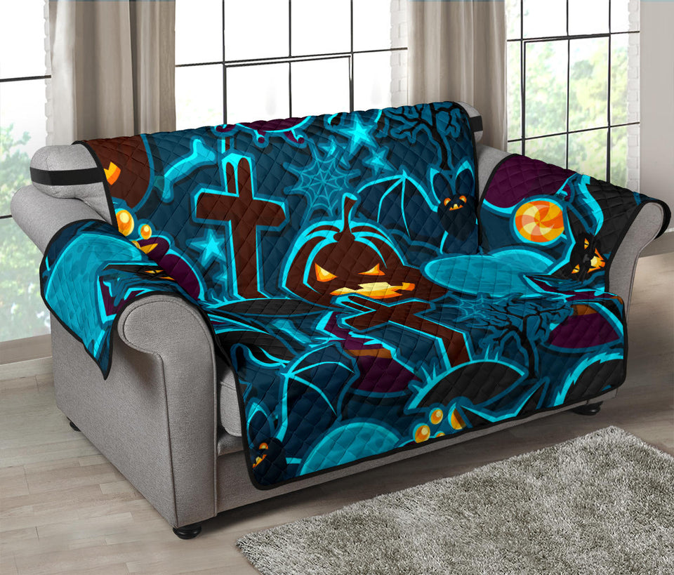 Halloween Pumpkin Cat Pattern Loveseat Couch Cover Protector