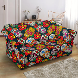 Suger Skull Pattern Background Loveseat Couch Slipcover