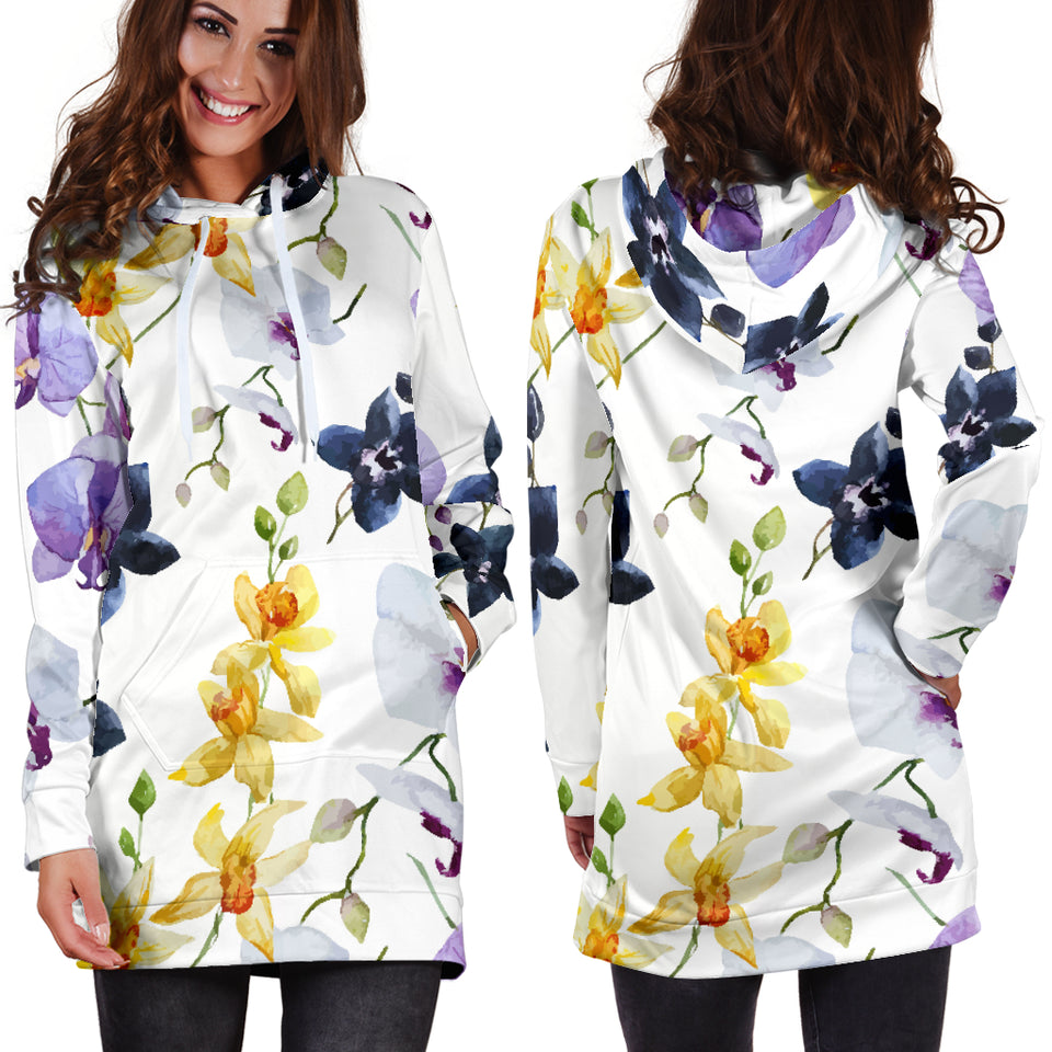 Orchid Pattern Background Women Hoodie Dress