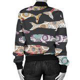 Whale Flower Tribal Pattern Women Bomber Jacket