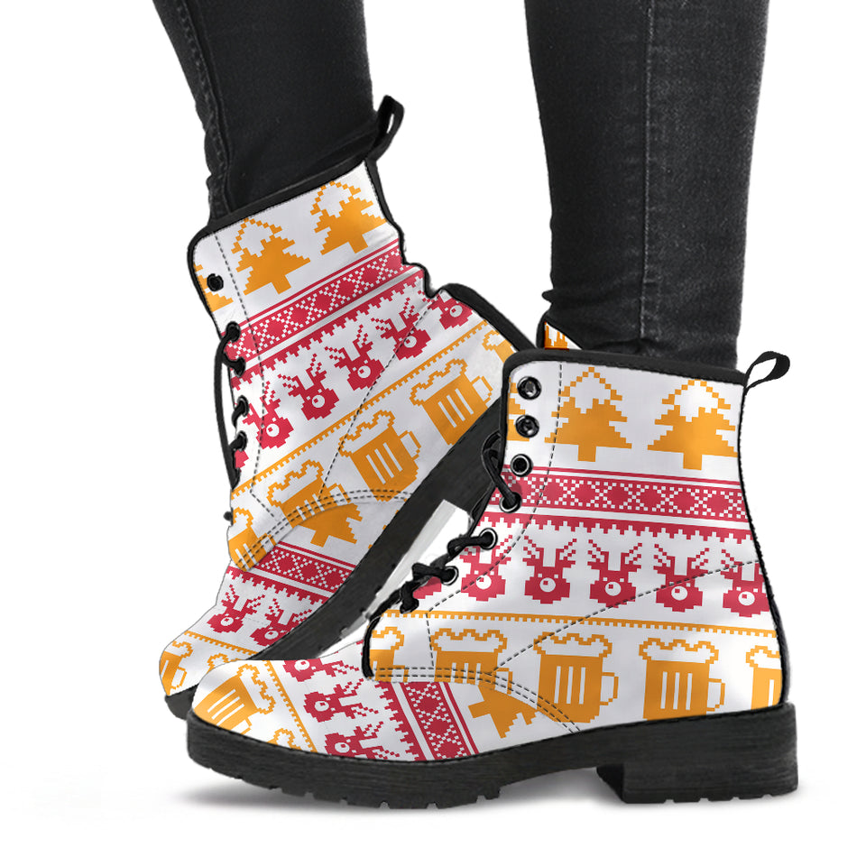Beer Sweater Printed Pattern Leather Boots