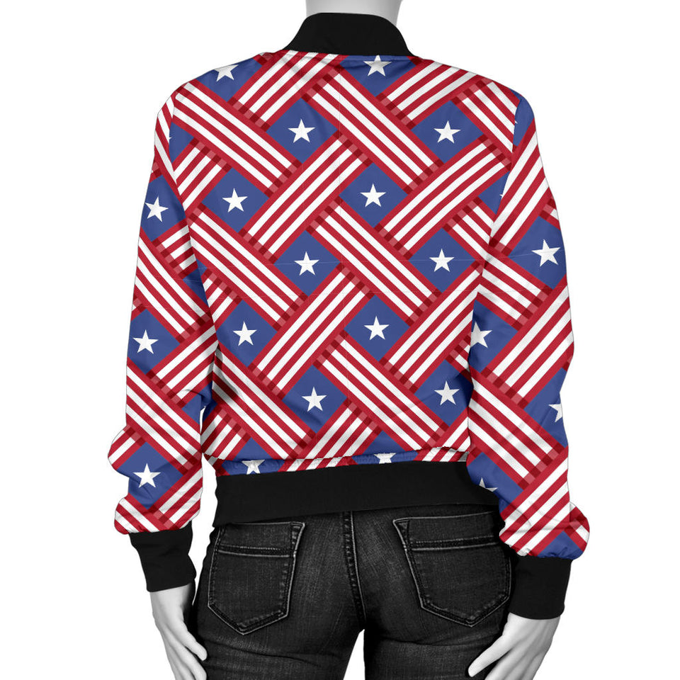 USA Star Stripe Pattern Women Bomber Jacket