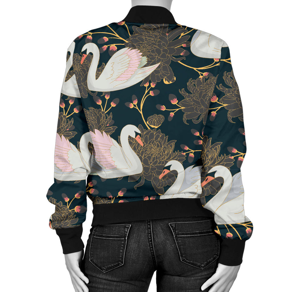 Swan Pattern Women Bomber Jacket