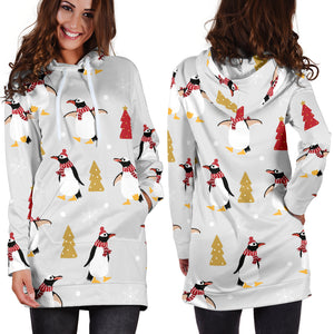 Penguin Christmas Tree Pattern Women Hoodie Dress