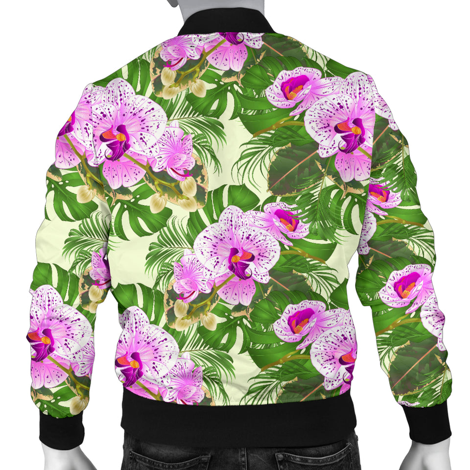 Orchid Leaves Pattern Men Bomber Jacket