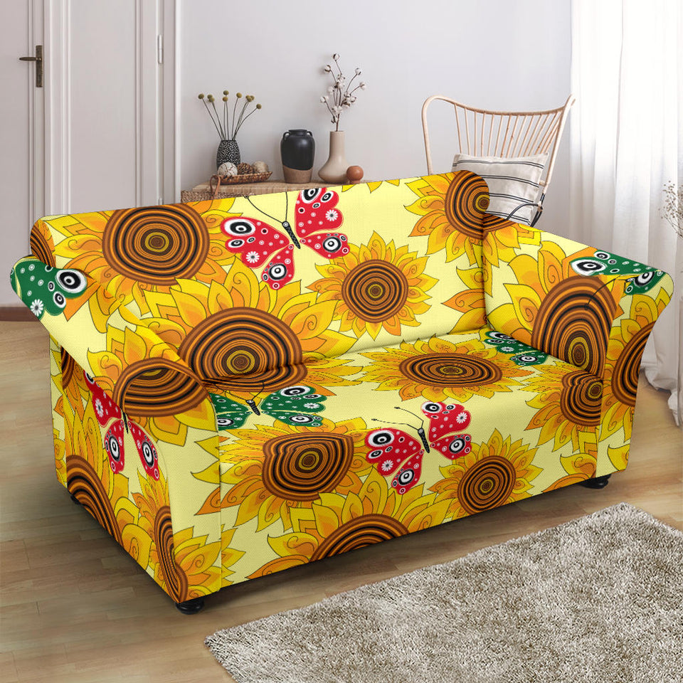 Sunflower Butterfly Pattern Loveseat Couch Slipcover