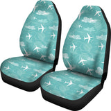 Airplane Cloud Pattern Green Background Universal Fit Car Seat Covers