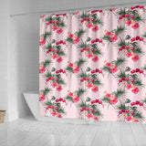 Red Pink Orchid Hibiscus Pattern Shower Curtain Fulfilled In US