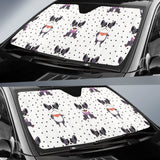 Cute Boston Terrier Pokka Dot Pattern Car Sun Shade