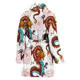 Red Dragon Hibiscus Pattern Women Bathrobe