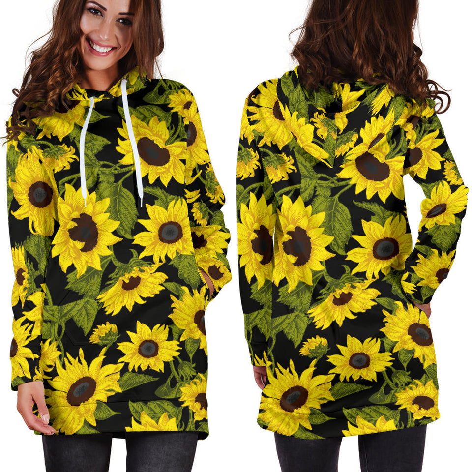 Sunflower Theme Pattern  Women Hoodie Dress