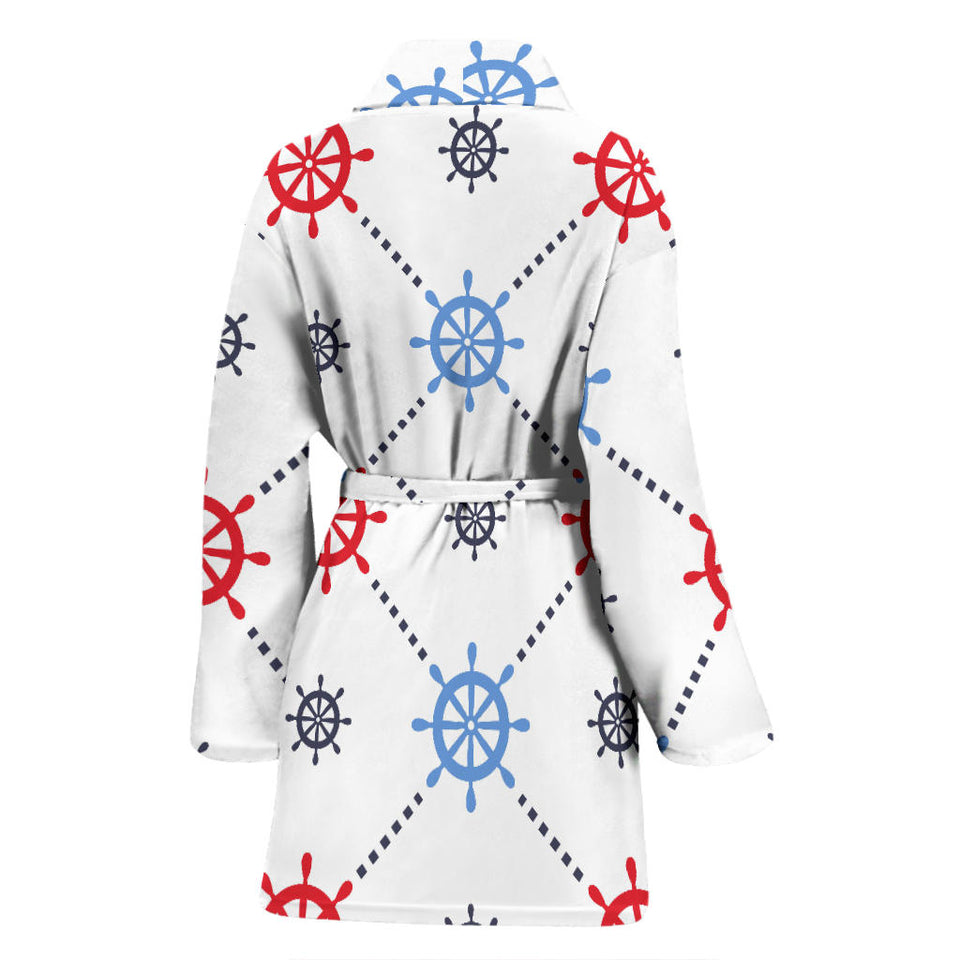 Nautical Steering Wheel Rudder Pattern Women Bathrobe