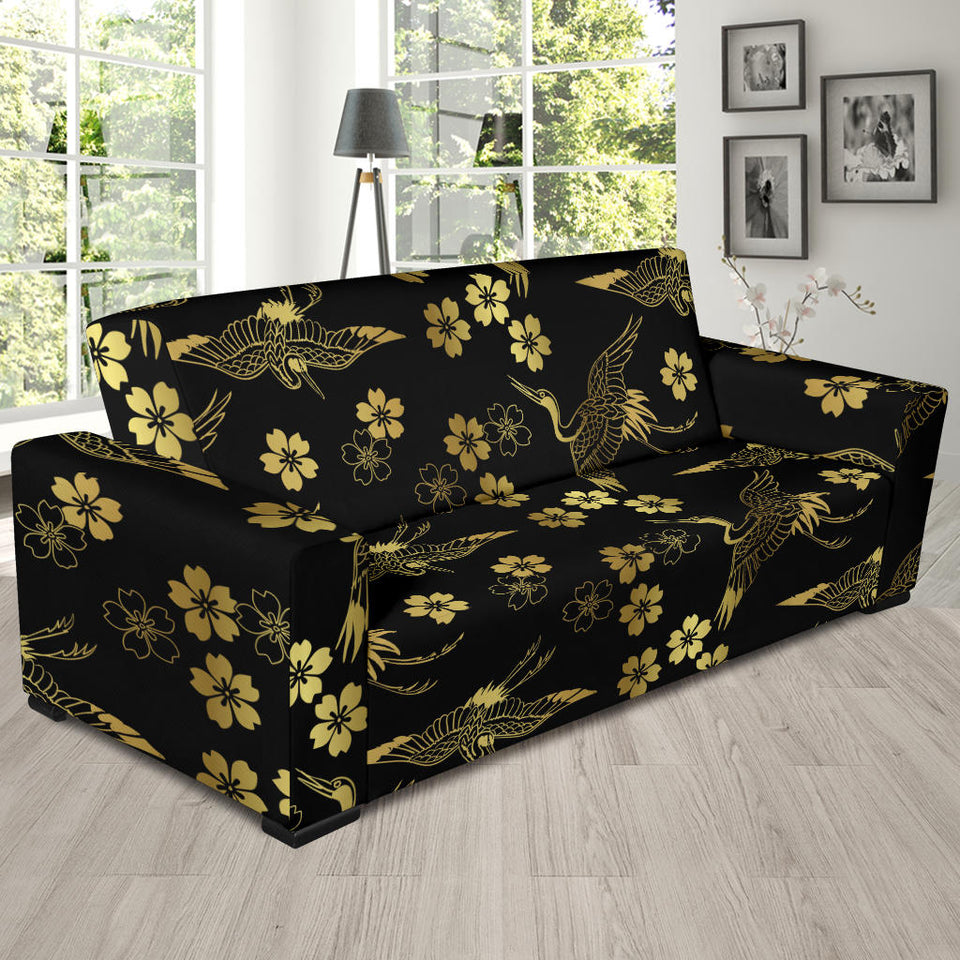 Gold Japanese Theme Pattern Sofa Slipcover