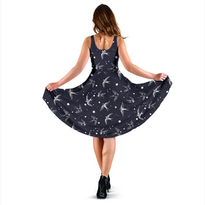 Swallow Pattern Print Design 02 Sleeveless Midi Dress