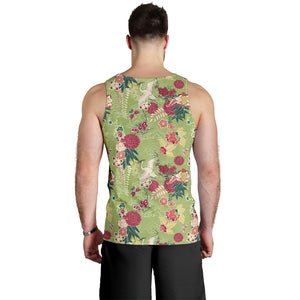 Japanese Crane Green Theme Pattern Men Tank Top