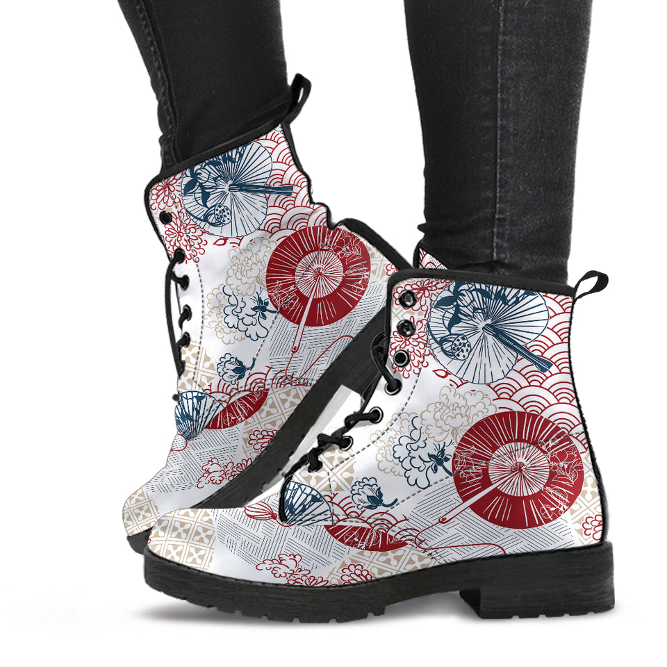 Japanese Fan Pattern Leather Boots