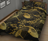 Gold Fan Flower Japanese Pattern Quilt Bed Set