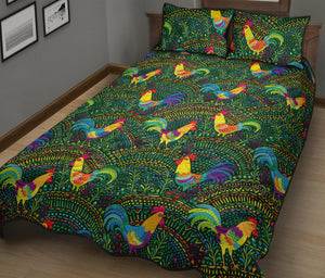 Rooster Chicken Pattern Theme Quilt Bed Set