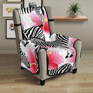 Zebra Red Hibiscus Pattern Chair Cover Protector