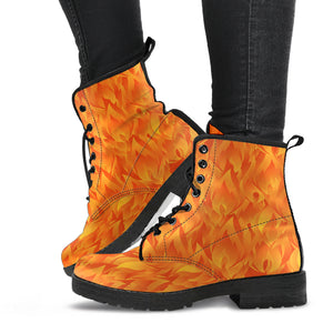 Red Flame Fire Pattern Leather Boots