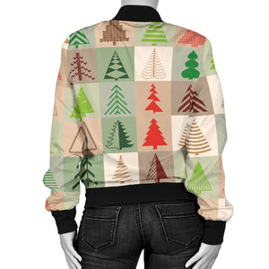 Christmas Tree Pattern Women Bomber Jacket