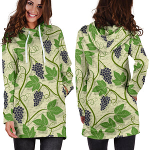 Grape Leaves Pattern Women Hoodie Dress