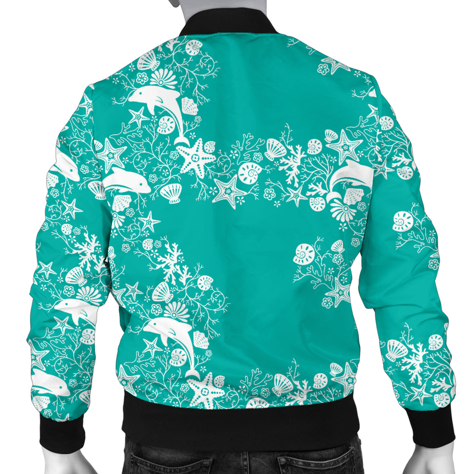 Dolphin Sea Shell Starfish Pattern Men Bomber Jacket