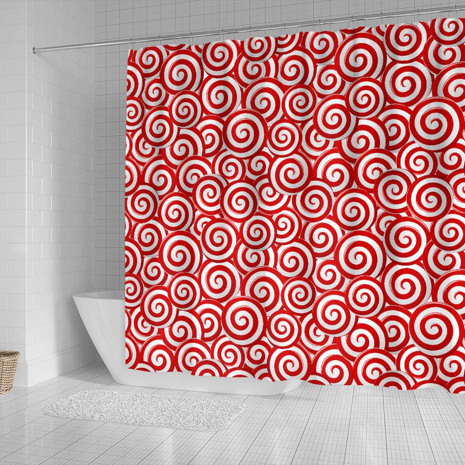 Red and White Candy Spiral Lollipops Pattern Shower Curtain Fulfilled In US