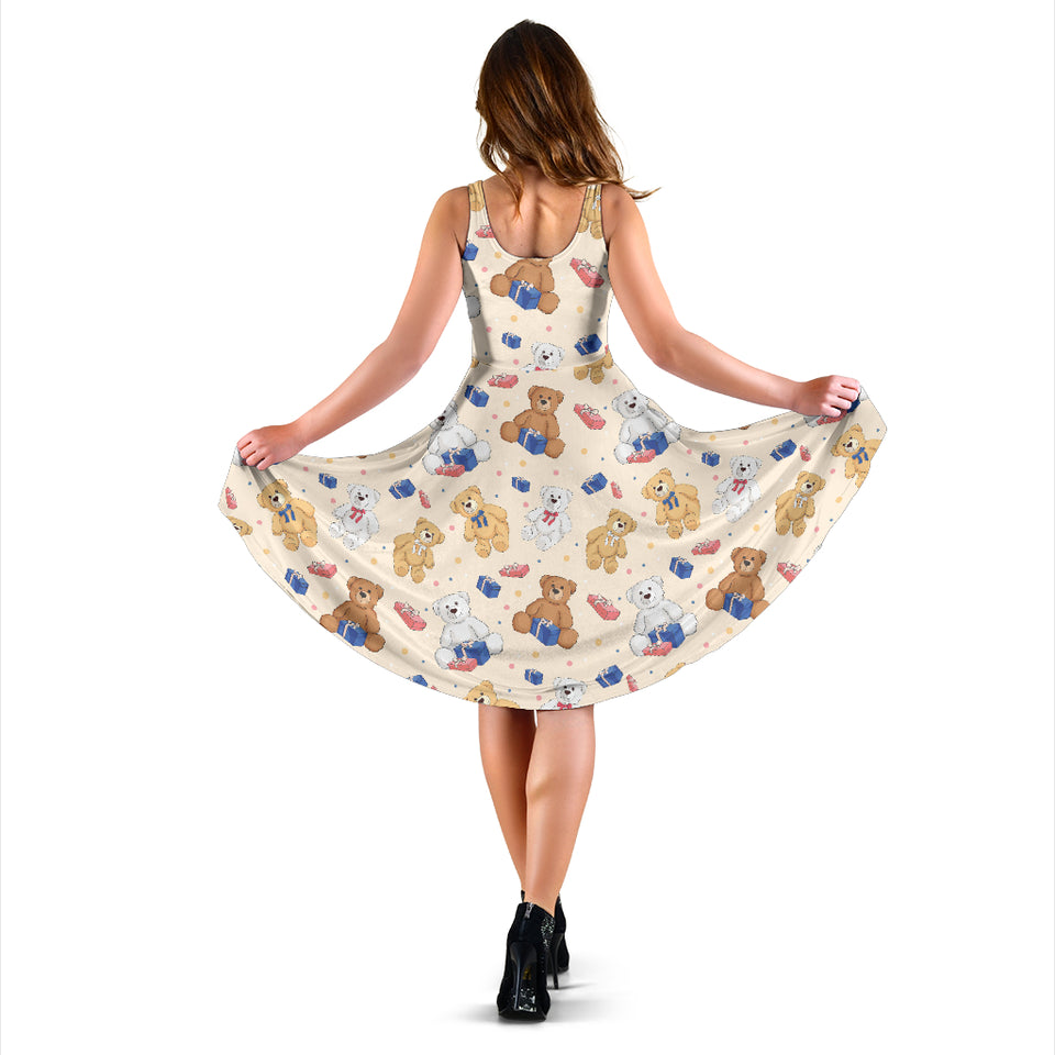 Teddy Bear Pattern Print Design 01 Sleeveless Midi Dress