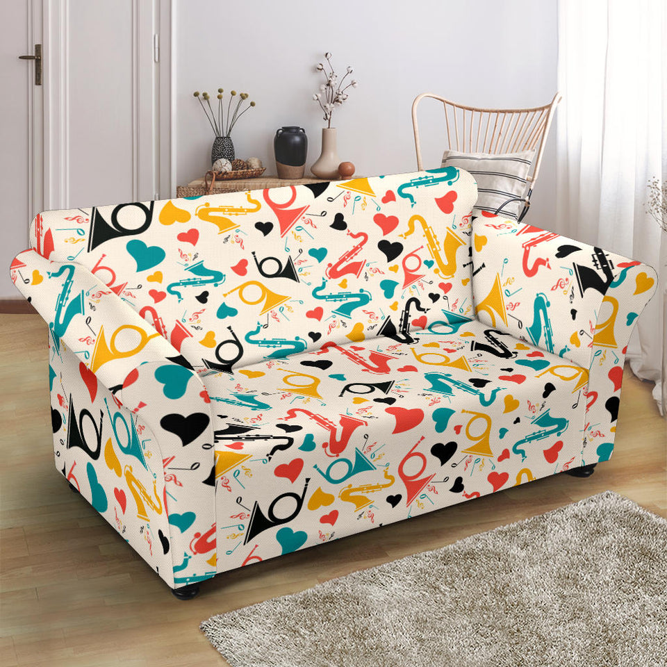 Saxophone Pattern Background Loveseat Couch Slipcover