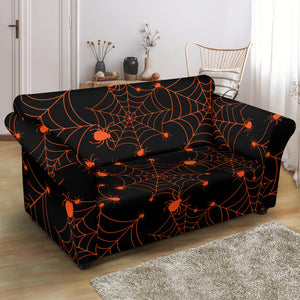 Orange Cobweb Spider Web Pattern Loveseat Couch Slipcover