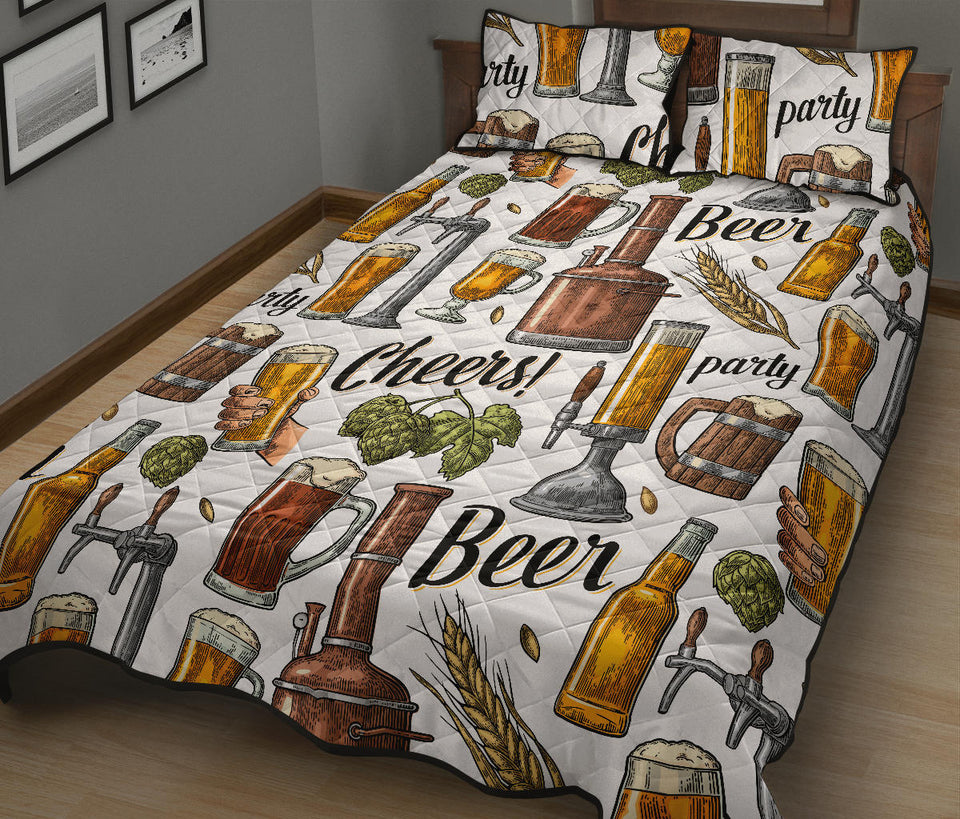 Beer Cheer Pattern Quilt Bed Set