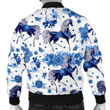 Horse Flower Blue Theme Pattern Men Bomber Jacket