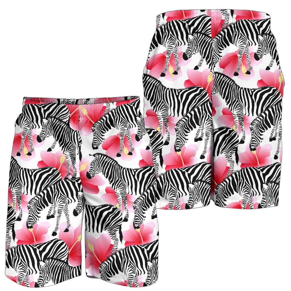 Zebra Red Hibiscus Pattern Men Shorts