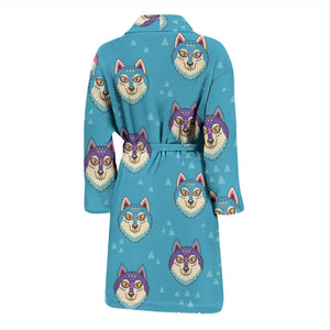 Siberian Husky Head Pattern Men Bathrobe