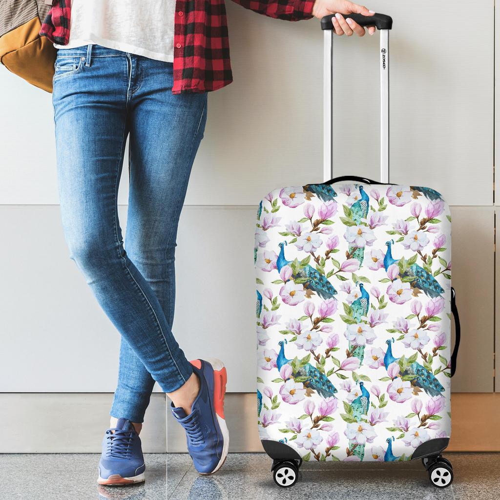 Peacock Pink Flower Pattern Cabin Suitcases Luggages