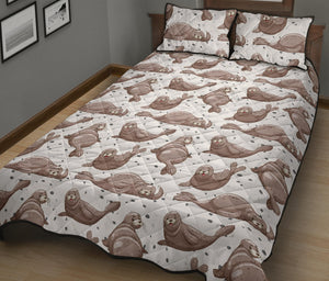 Sea Lion Pattern Background Quilt Bed Set