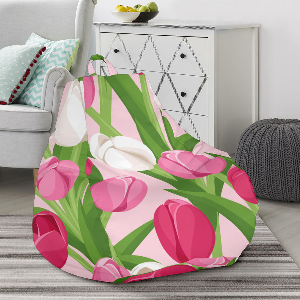 Pink White Tulip Pattern Bean Bag Cover