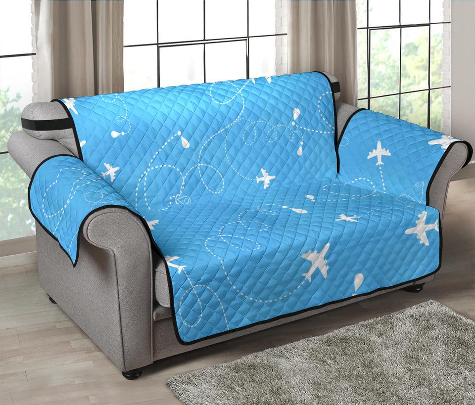 Airplane Pattern Blue Background Loveseat Couch Cover Protector