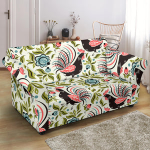 Rooster Chicken Leaves Pattern Loveseat Couch Slipcover