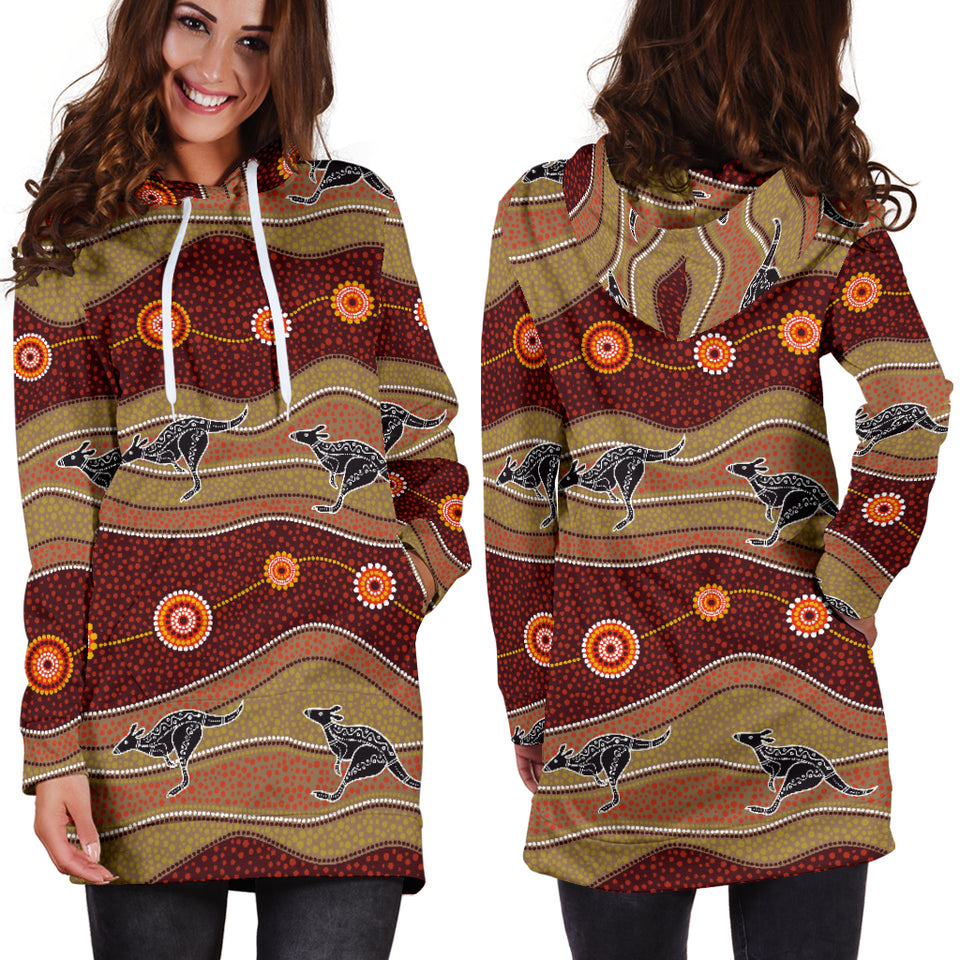 Kangaroo Aboriginal Pattern Women Hoodie Dress