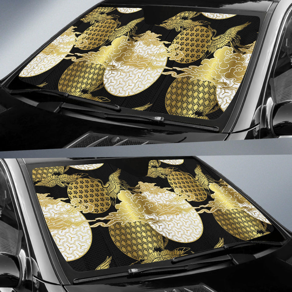 Gold Could Crane Japanese Pattern Car Sun Shade