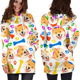 Shiba Inu Paw Bone Pattern Women Hoodie Dress