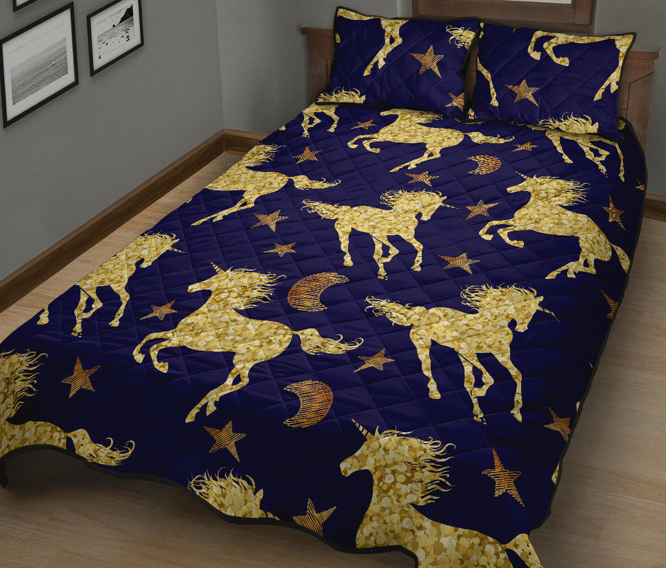 Unicorn Gold Pattern Quilt Bed Set